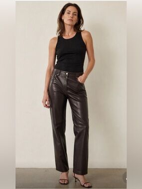 Michael Kors Collection Black Leather Straight Leg Pants